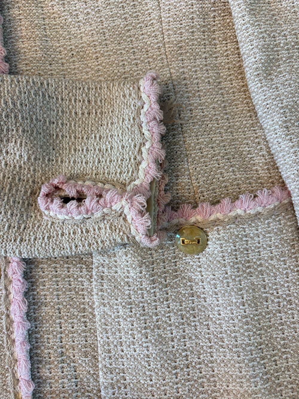 St. John Collection Knit Blazer Womens 8 Beige Pink Trim Tweed Jacket - Picture 7 of 9